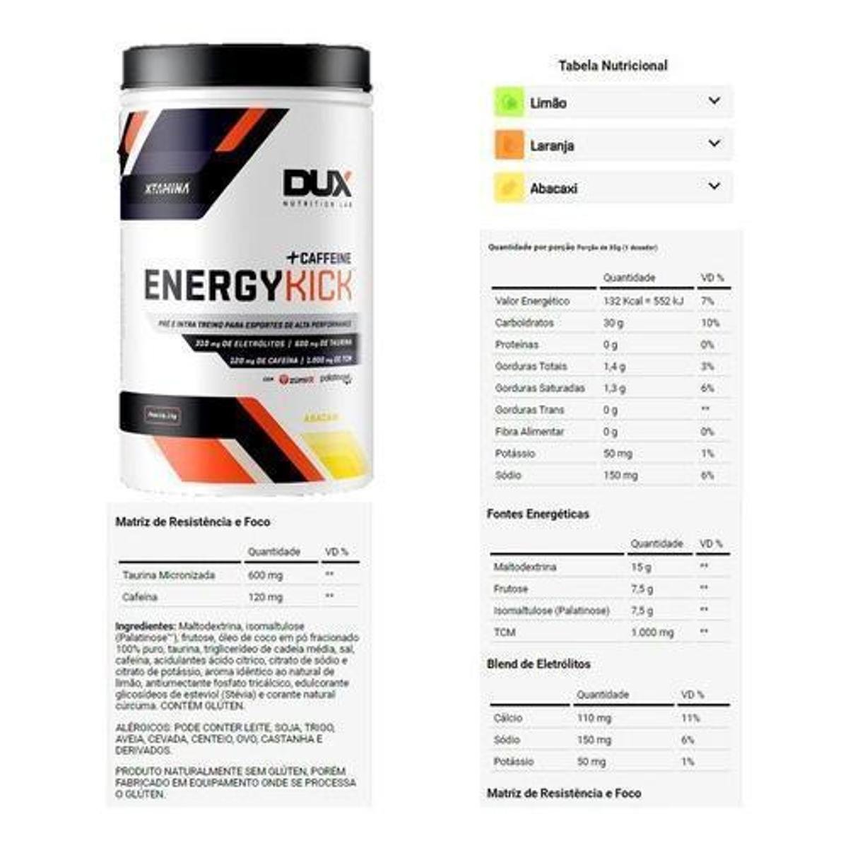 Energy Kick Caffeine DUX Nutrition 1kg Abacaxi Netshoes