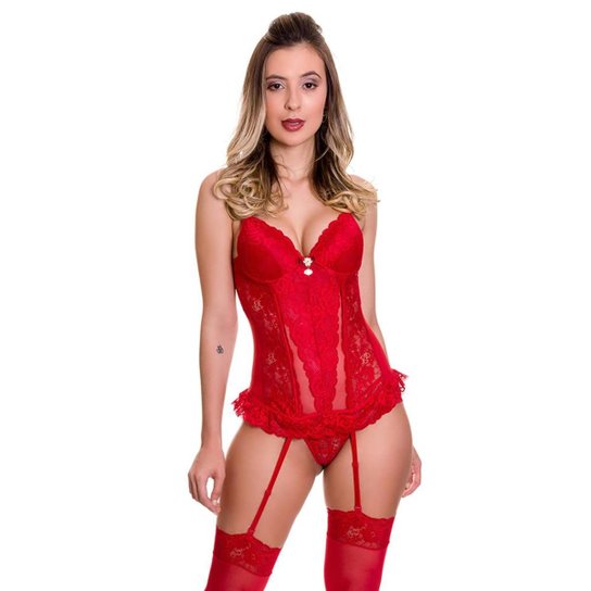 Espartilho Microfibra e Renda com Meia Estilo Sedutor - VC3295 - Vermelho Menor preço em Espartilho Microfibra e Renda com Meia Estilo Sedutor - VC3295 - Vermelho