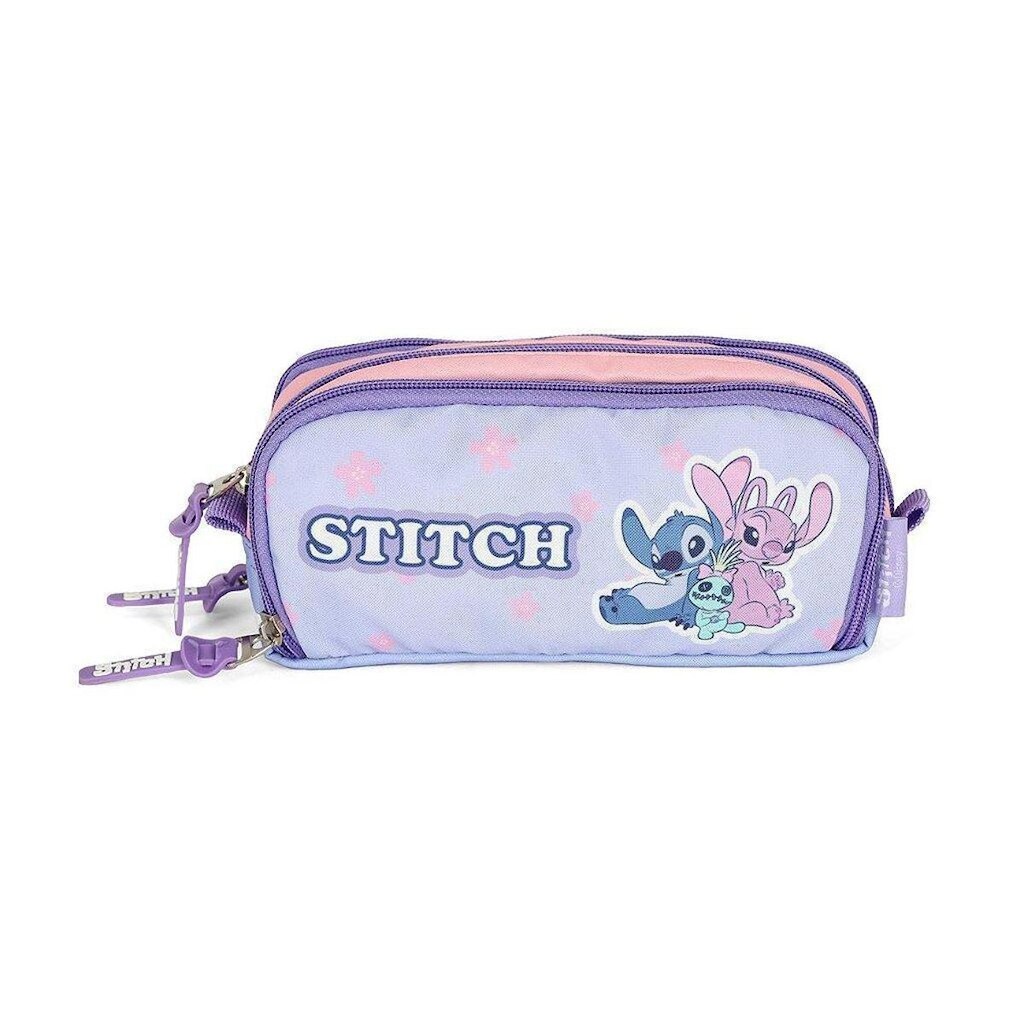 Estojo Escolar Triplo Luxcel Stitch Flores Roxo