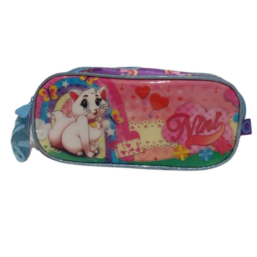 Estojo Gatinha Nini Infantil Escolar NN7008F - Roxo e Azul - Único