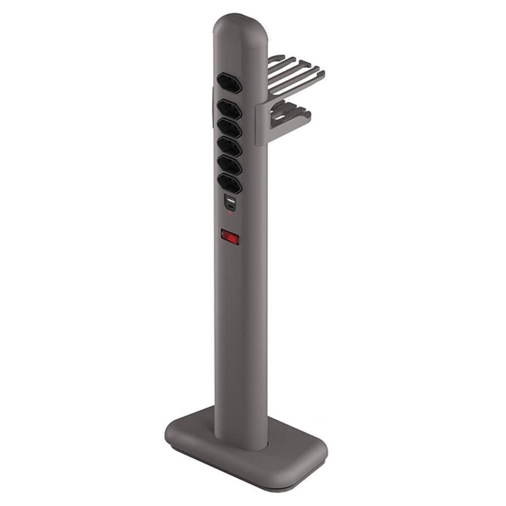 Extensão Elétrica Octoo Totem Easyplug, 6 Tomadas, 2 USB, Suporte para Smartphone, Bivolt