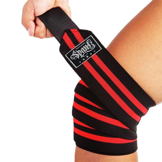 Faixa Elástica pra Joelho de Alta compressão Spank - Preto+Vermelho Menor preço em Faixa Elástica pra Joelho de Alta compressão Spank - Preto+Vermelho