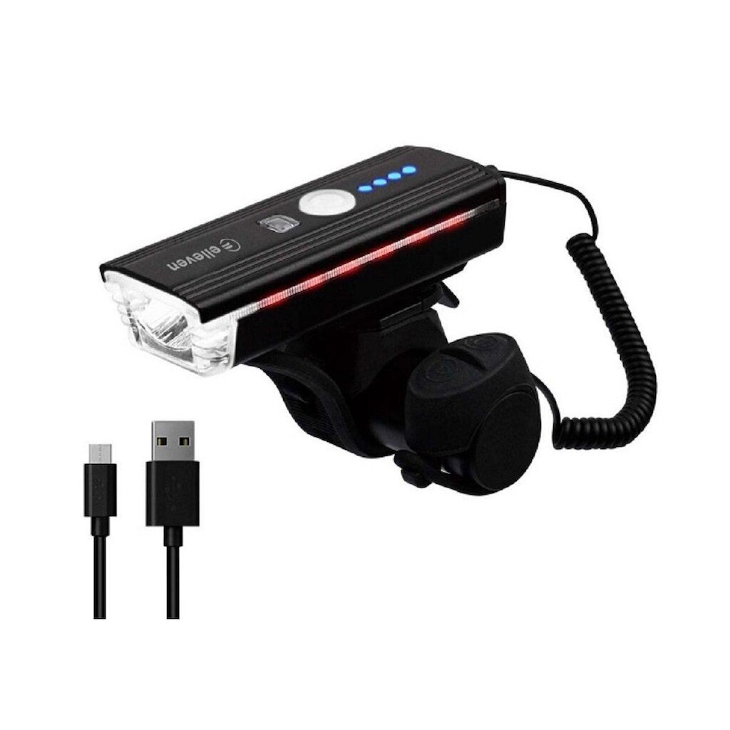 Farol com Sensor e Buzina Eletrônica 350 Lumens Recarregável USB - ELLEVEN