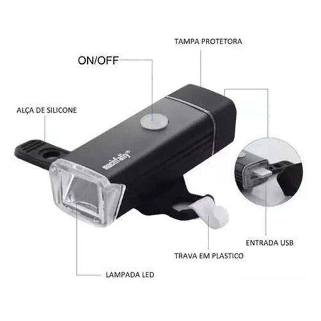 Farol Dianteiro Pro em Alumínio 4 funções LEDs Recarregável