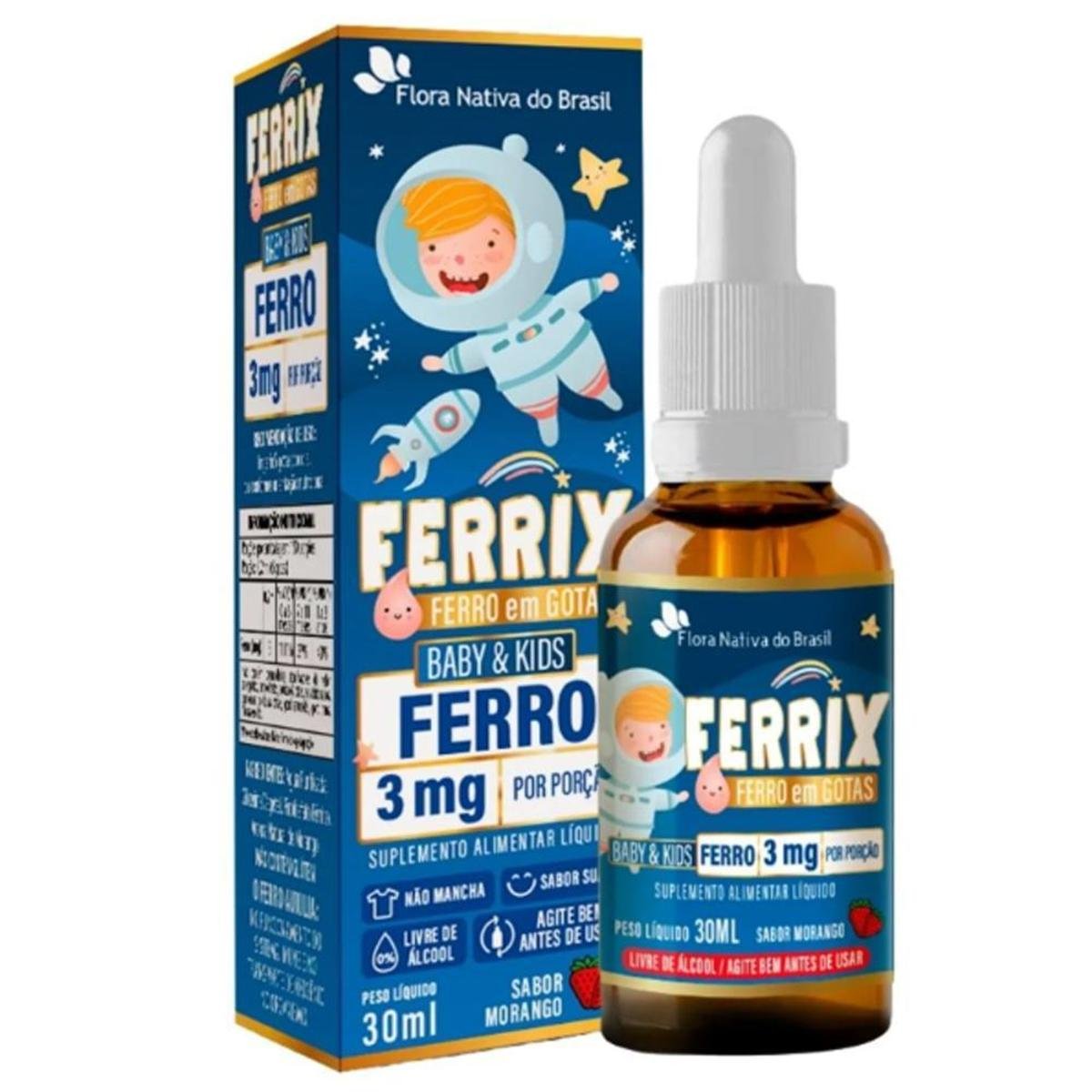 Ferrix Ferro Para Crianças 3mg em Gotas 30ml Sabor Morango - Branco ...