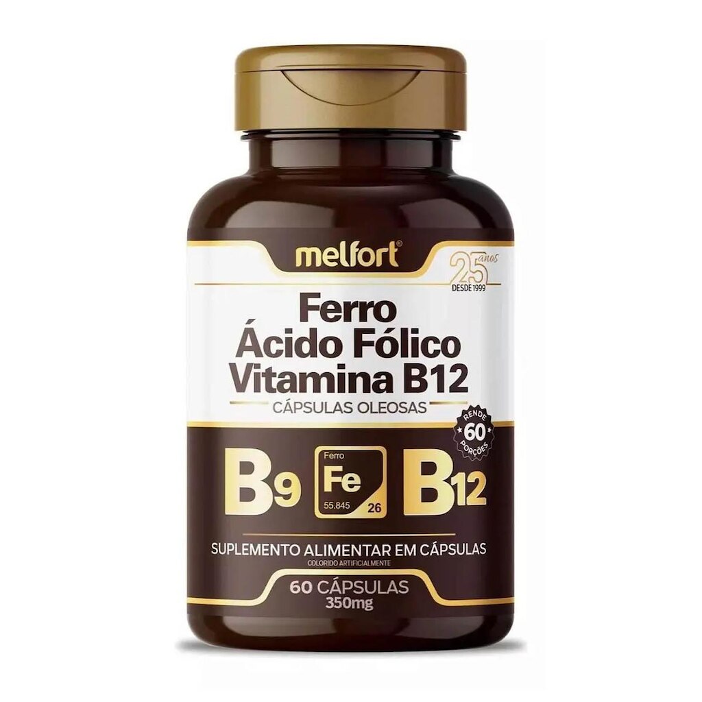 Ferro Ácido Fólico Vitamina B12 60 Capsulas 350mg Melfort