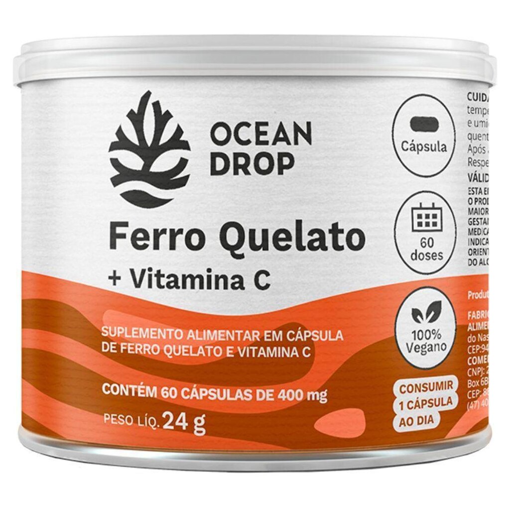 Ferro Quelato Vitamina C 60 caps 400mg - Ocean Drop