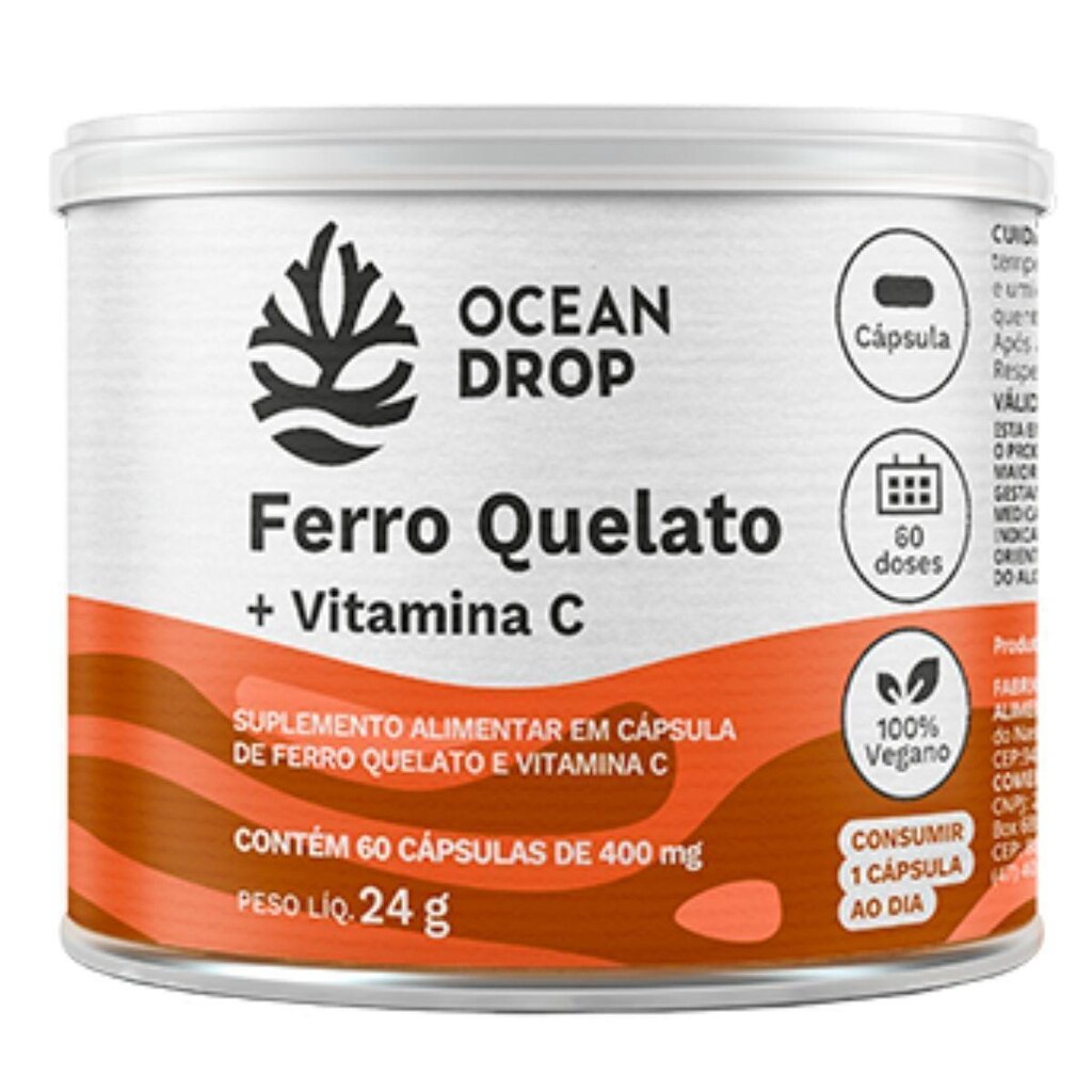 Ferro Quelato+Vitamina C 60 Cápsulas 600mg - Ocean Drop