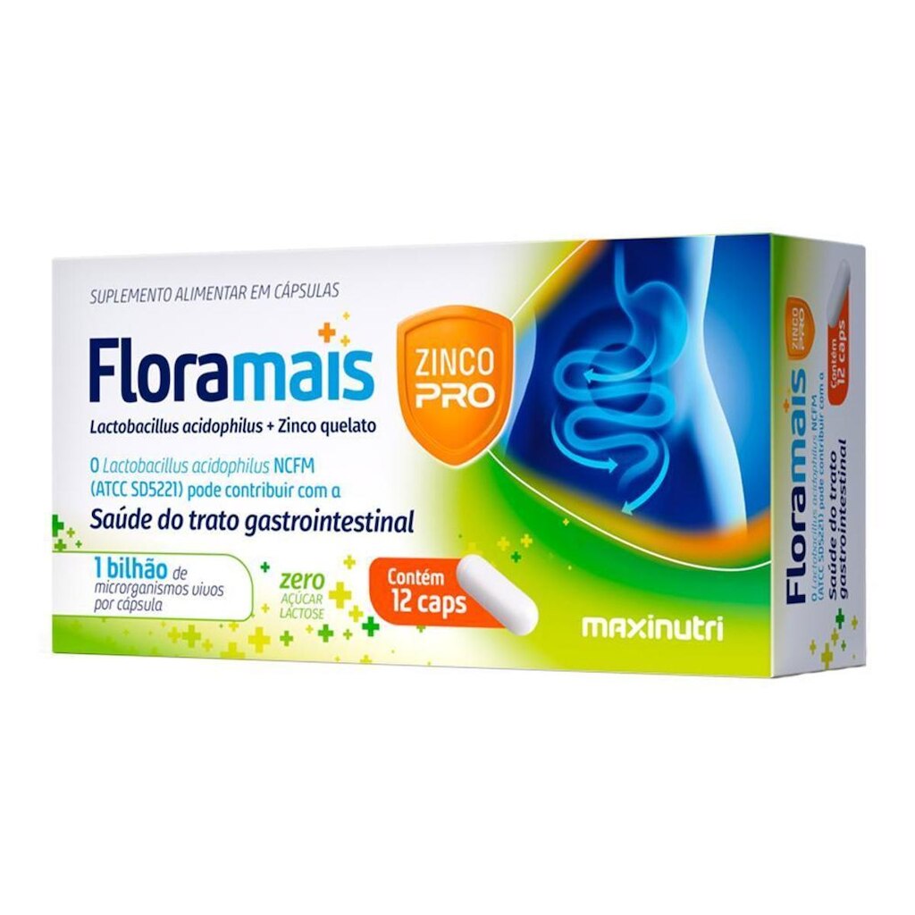 Floramais + Zinco Probiotico Lactobacillus 12 Cáps Maxinutri
