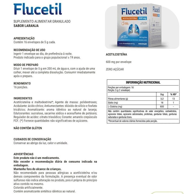Flucetil Sachê Granulado 16x5g Sabor Laranja Maxinutri