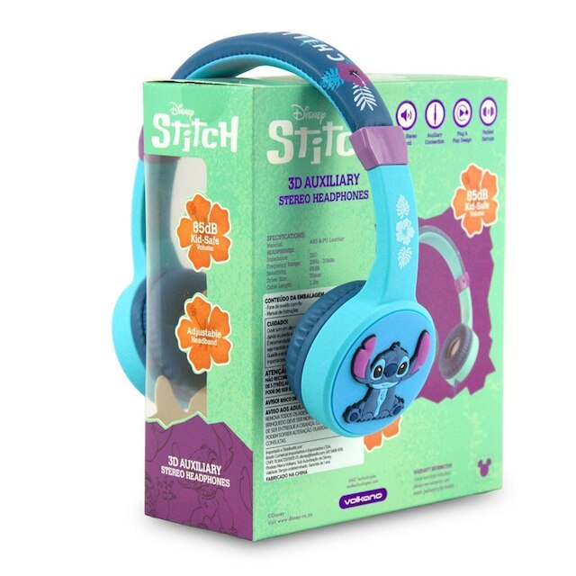 Fone de Ouvido Com Fio Infantil Disney Stitch P2 Ajustável