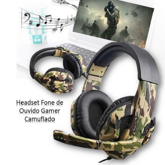Fone de Ouvido Headset Microfone Gamer Camuflado - Marrom