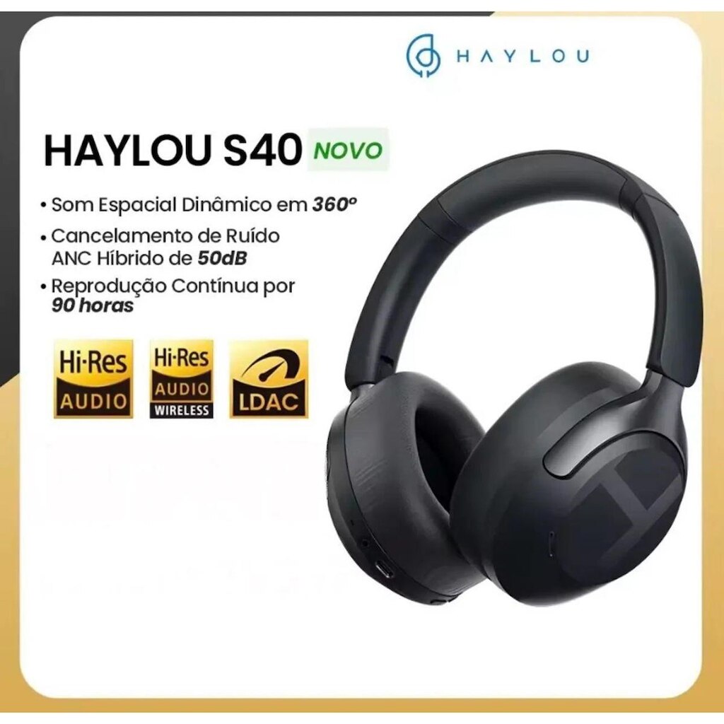 Fone Heardset Haylou S40 ANC Bluetooth 6.0 Headphone preto