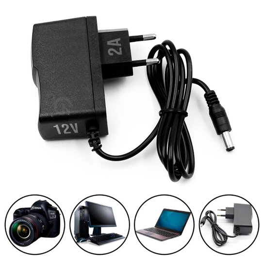 Fonte de Alimentação Universal Bivolt 12v 2A AC/DC Adaptador - Preto Menor preço em Fonte de Alimentação Universal Bivolt 12v 2A AC/DC Adaptador - Preto