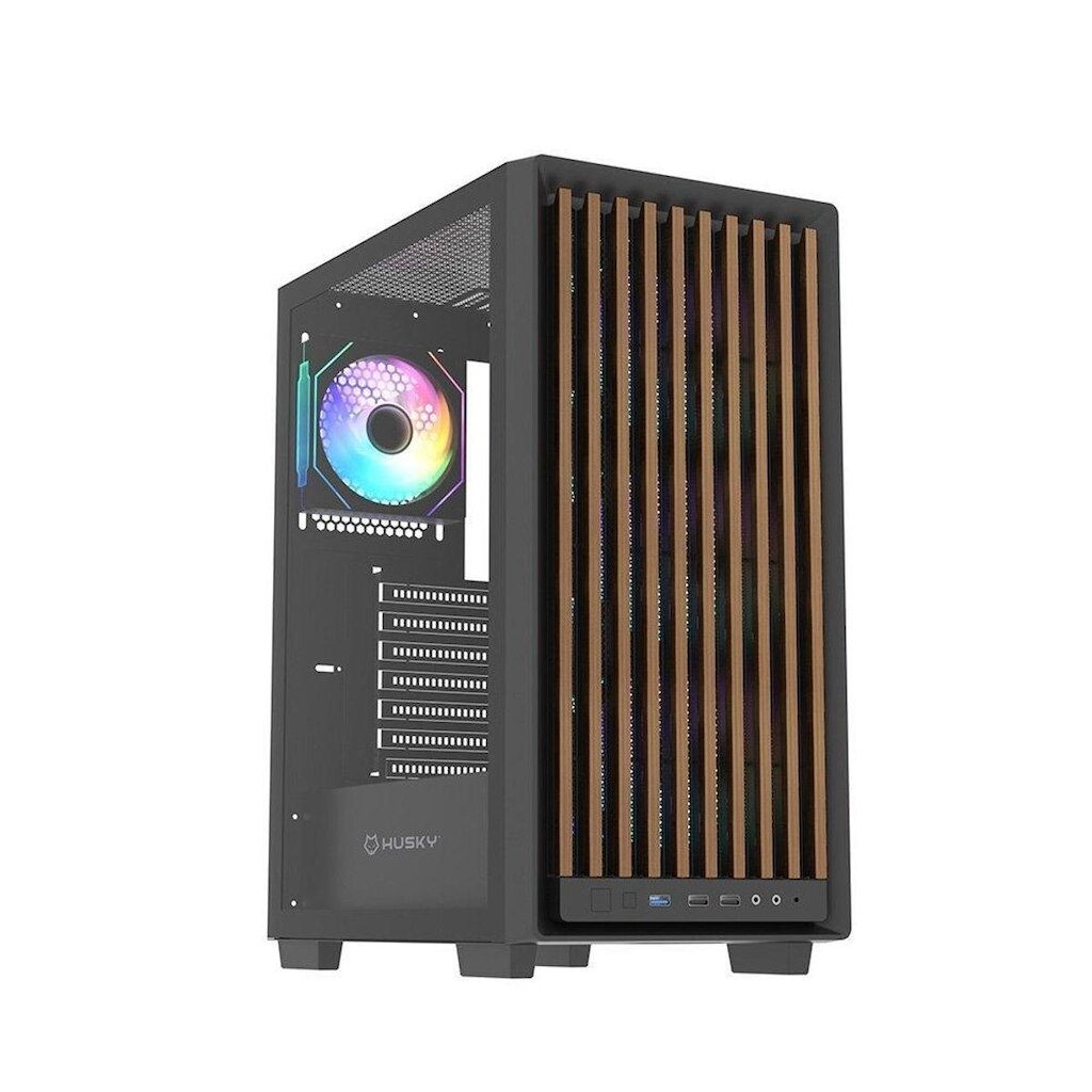 Gabinete Gamer Husky Dome 600, Mid Tower, ATX, Lateral em Vidro, Frontal em Madeira Ripada