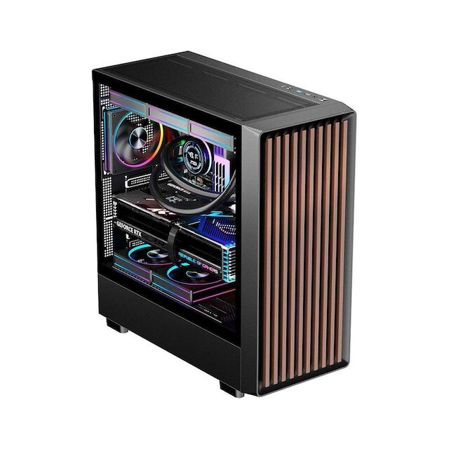 Gabinete Gamer Liketec Oak Wood, E-ATX, Painel Frontal com Detalhes em Madeira - LC-KB-WOD-2025-1003