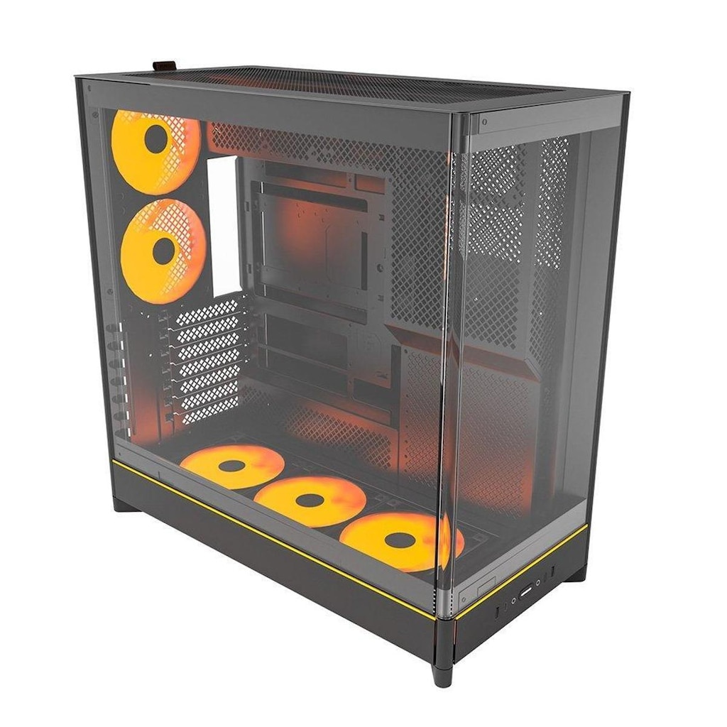 Gabinete Gamer Montech HS02 Pro, Mid-Tower, Vidro Temperado, Com 5X Fans, - HS02PROBK
