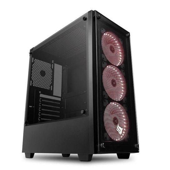 Gabinete Gamer Pichau Kazan Lateral/Frontal Vidro Temp Led Vermelho, PGKZ-01RED - Preto Menor preço em Gabinete Gamer Pichau Kazan Lateral/Frontal Vidro Temp Led Vermelho, PGKZ-01RED - Preto