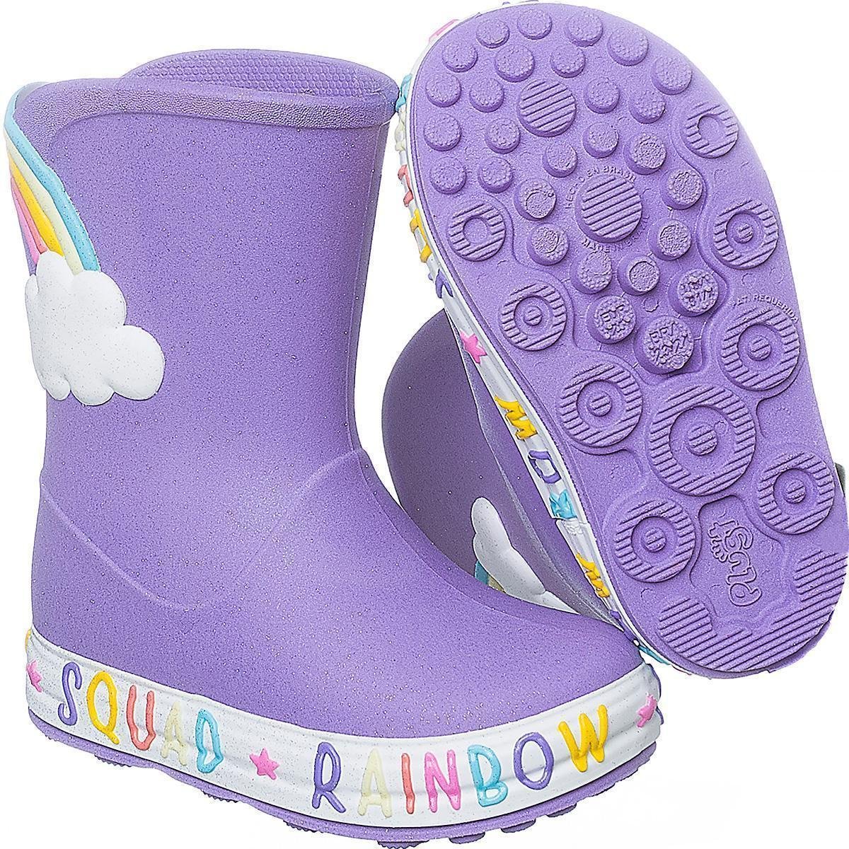 Galocha Infantil Plugt Nuvem Colorida Gliter Botinha Menina