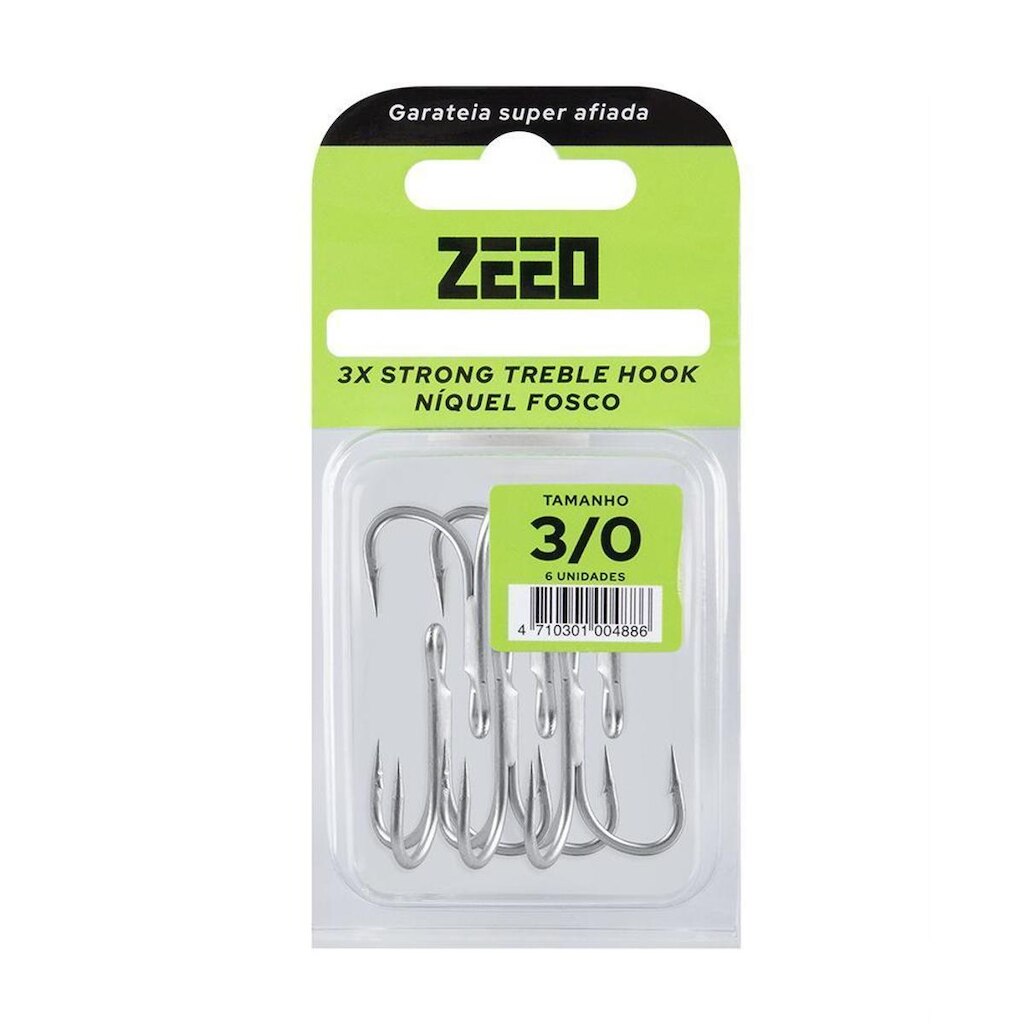 Garatéia 3x Treble Hook Niquel 06 Peças - Zeeo N° 2/0
