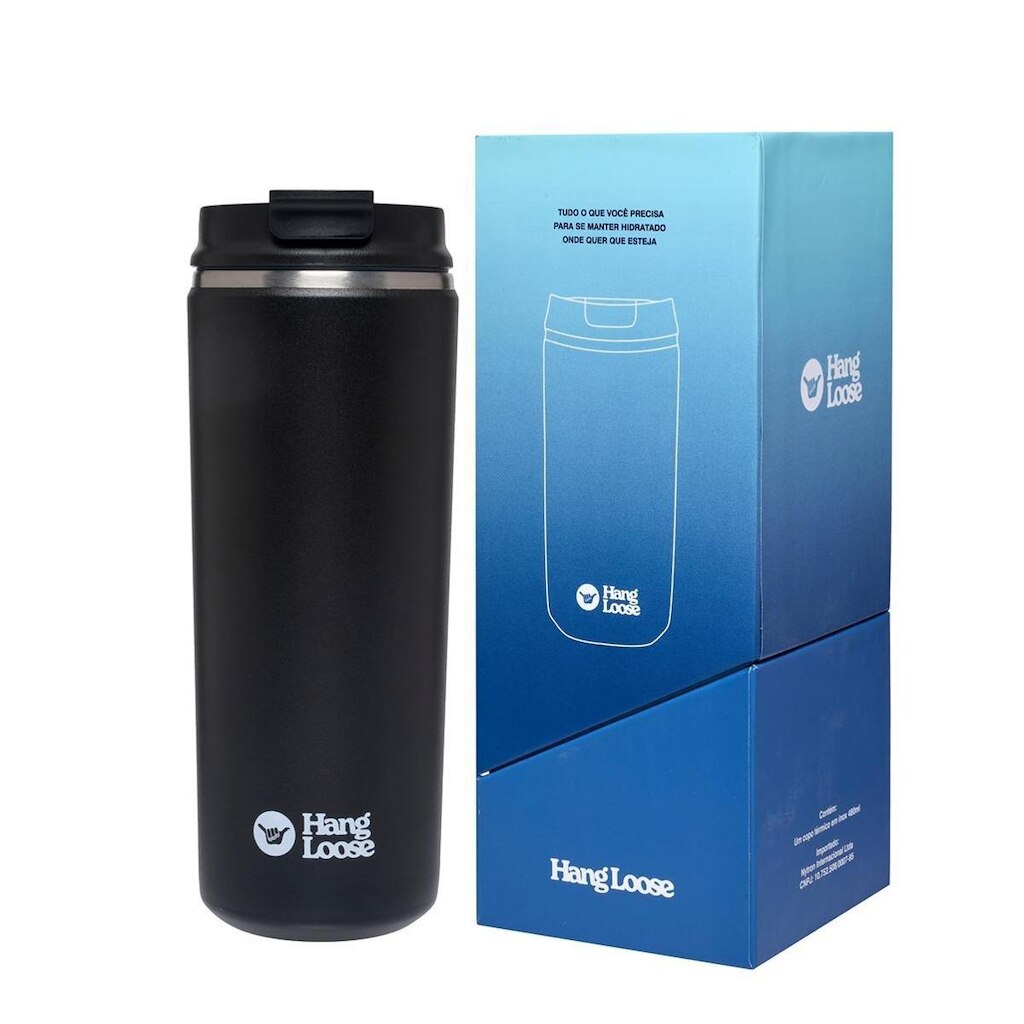 Garrafa Hang Loose Térmica Preta Inox 480ML