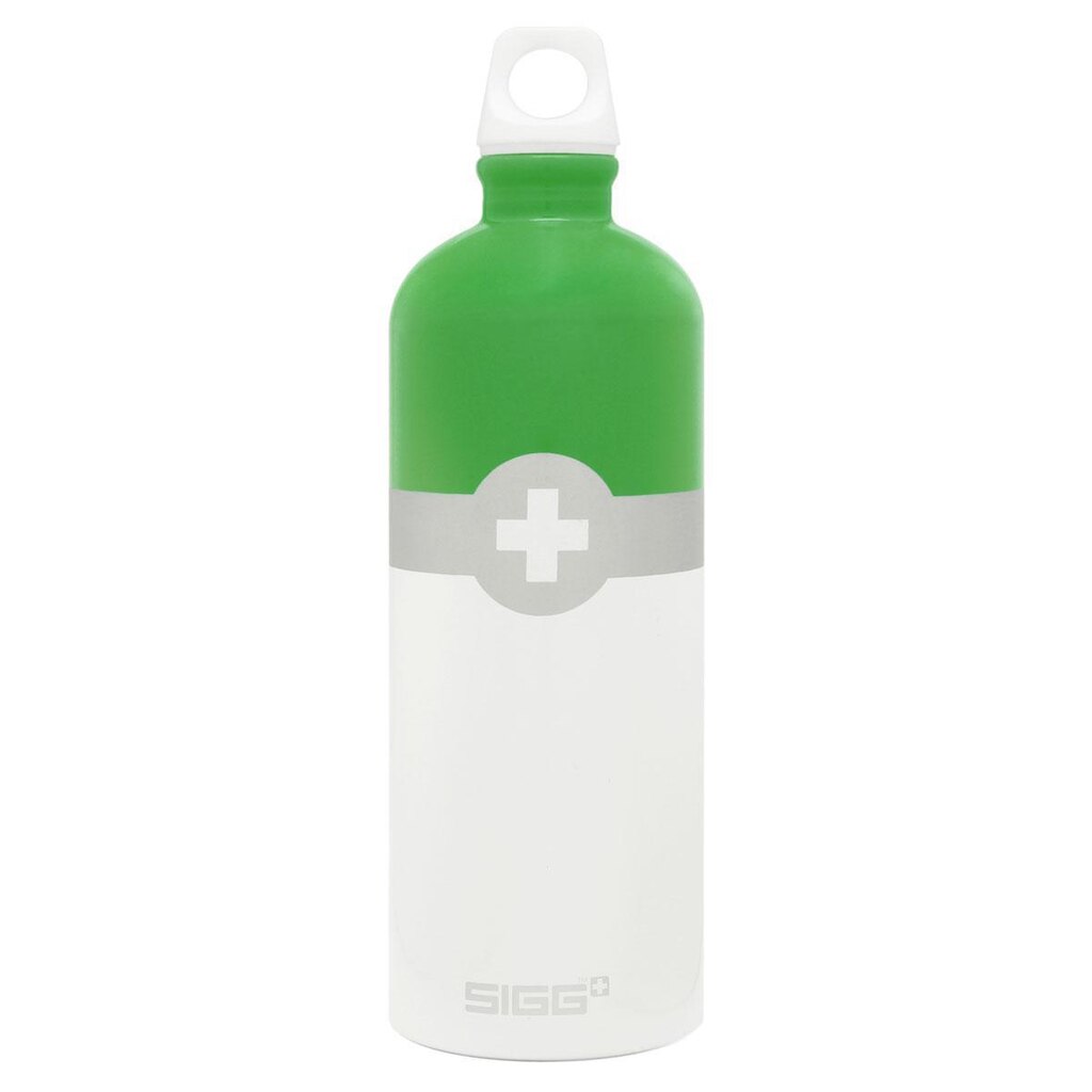 Garrafa Siggs Swiss Logo Alumínio 1Lt Verde Branca e Prata