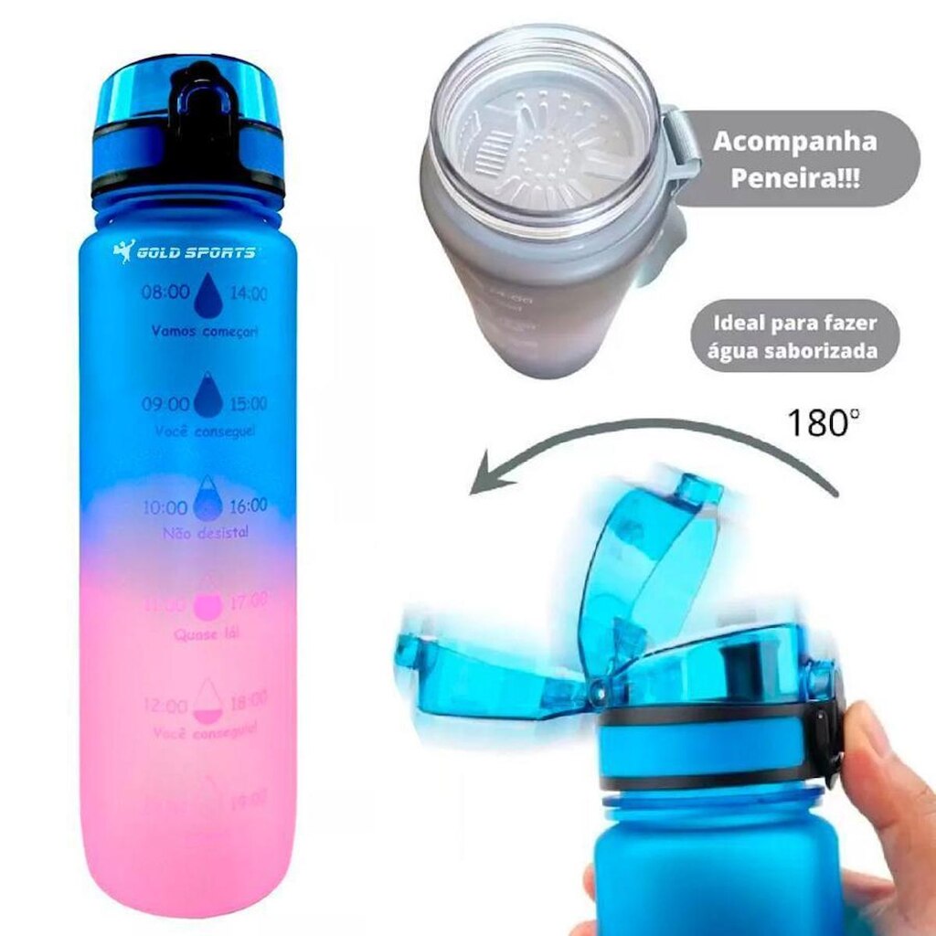 Garrafa Squeeze Plástica Gold Sports Day Siliconada Com Filtro -1Litro - BPA-FREE