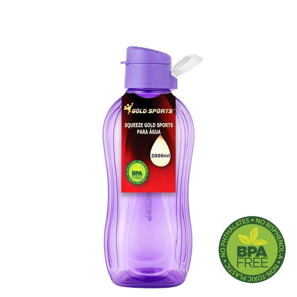 Garrafa Squeeze Plástica Gold Sports Resistente II Translucida - BPA- FREE - 2 lts