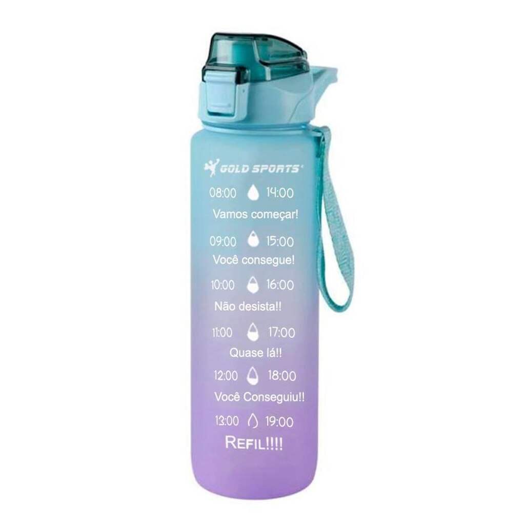 Garrafa Squeeze Plástica Gold Sports Timer Mark Siliconada Com Folder de Adesivos 1Litro BPA-FREE