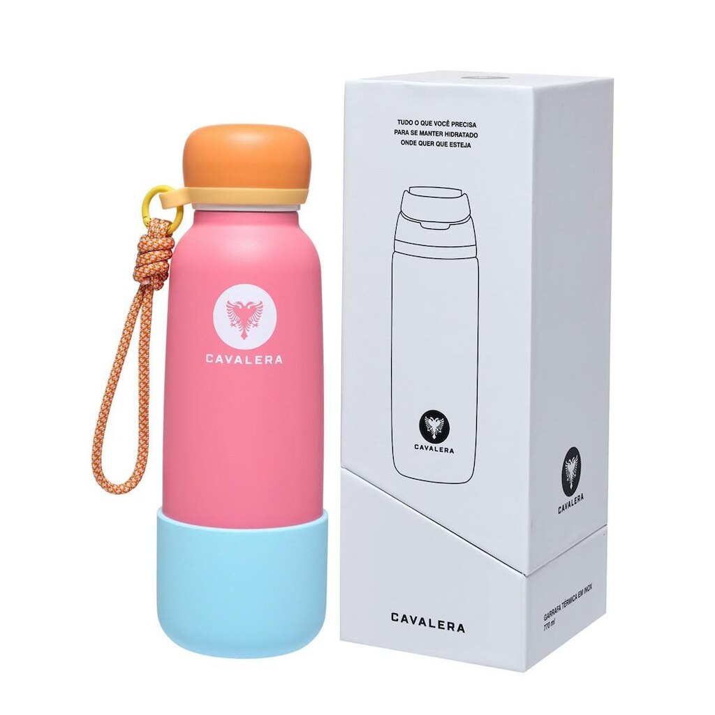 Garrafa Térmica Cavalera 350ML Rosa Aço Inox Alça Resistente