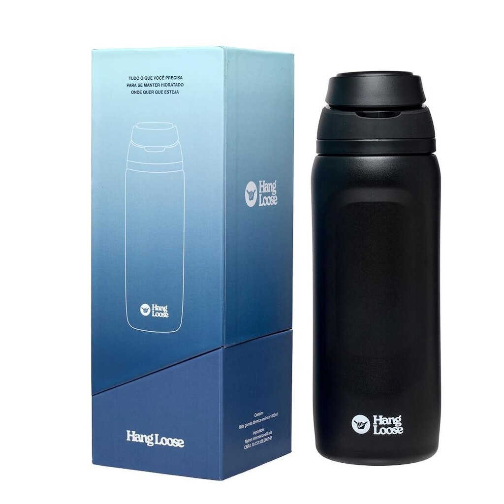 Garrafa Térmica Hang Loose Preta 770ML Aço Inox Alça Resistente