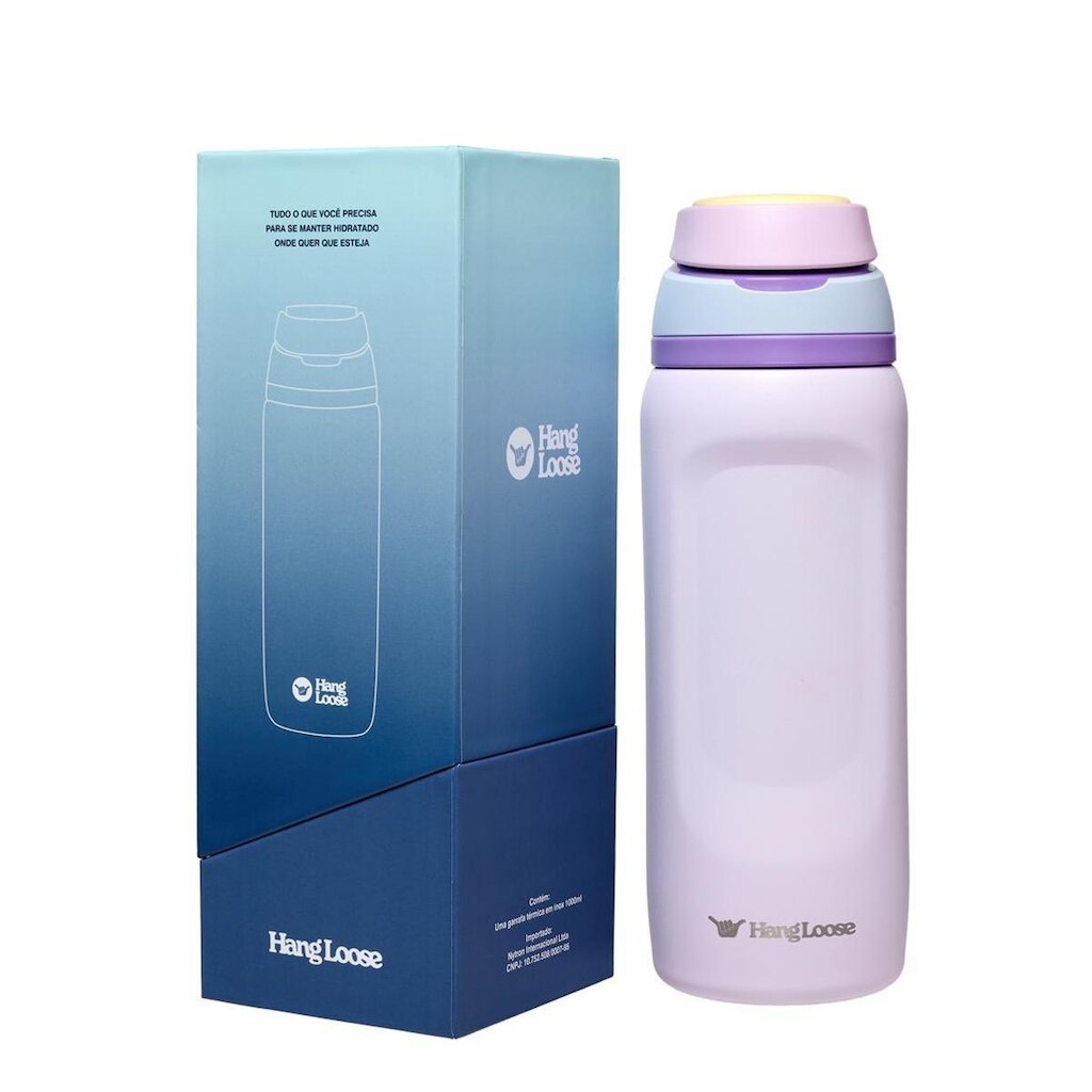 Garrafa Térmica Hang Loose Rosa Aço Inox Reforçada Alça 770ML