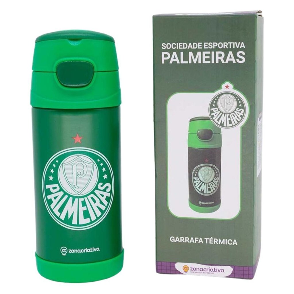Garrafa Térmica Inox Canudo 350ML PALMEIRAS Zona Criativa