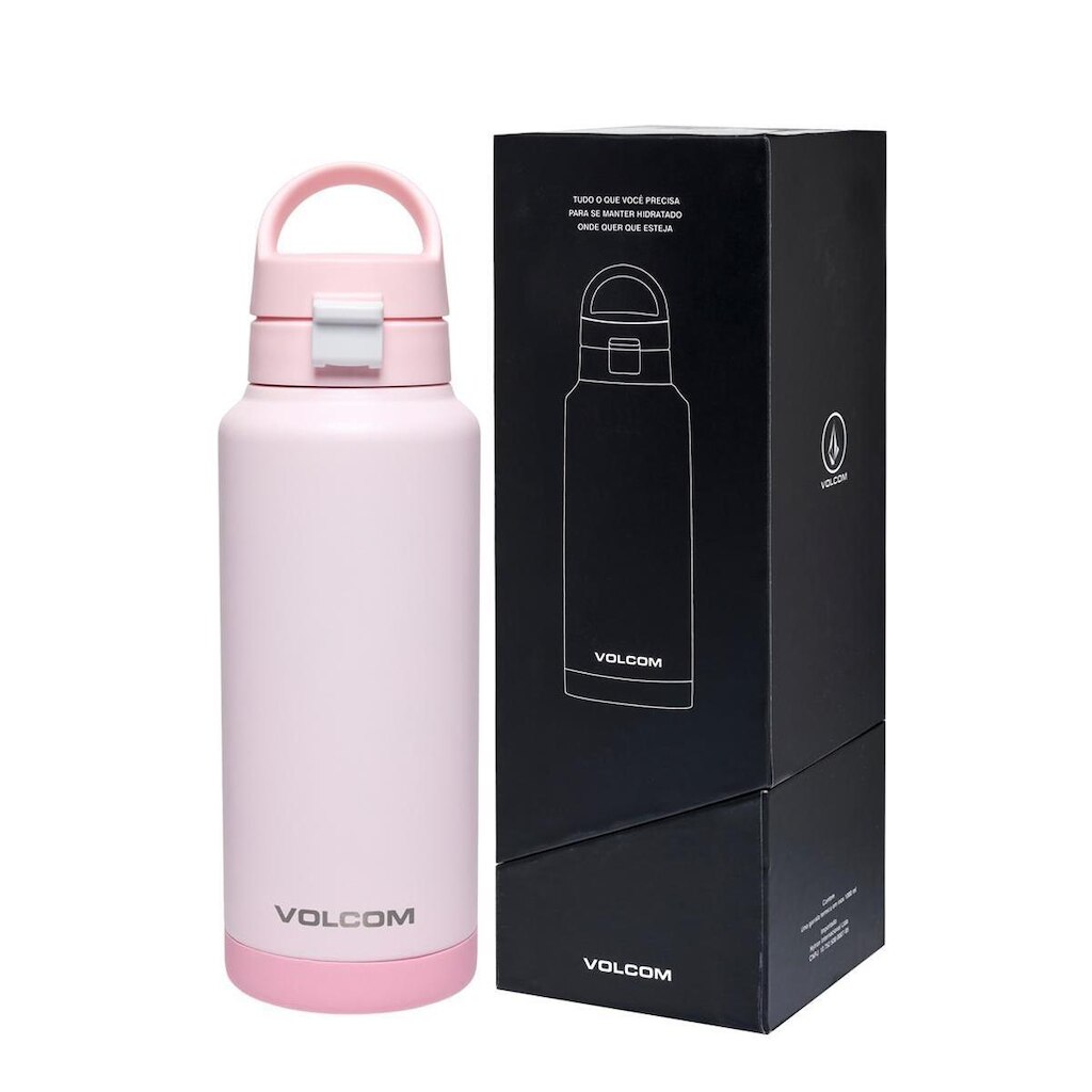 Garrafa Térmica Volcom Rosa Inox Reforçada 1L Alça