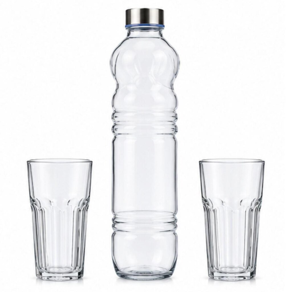 Garrafa Vidro 1L com 2 Copos Vidro Kit Class Home H2O