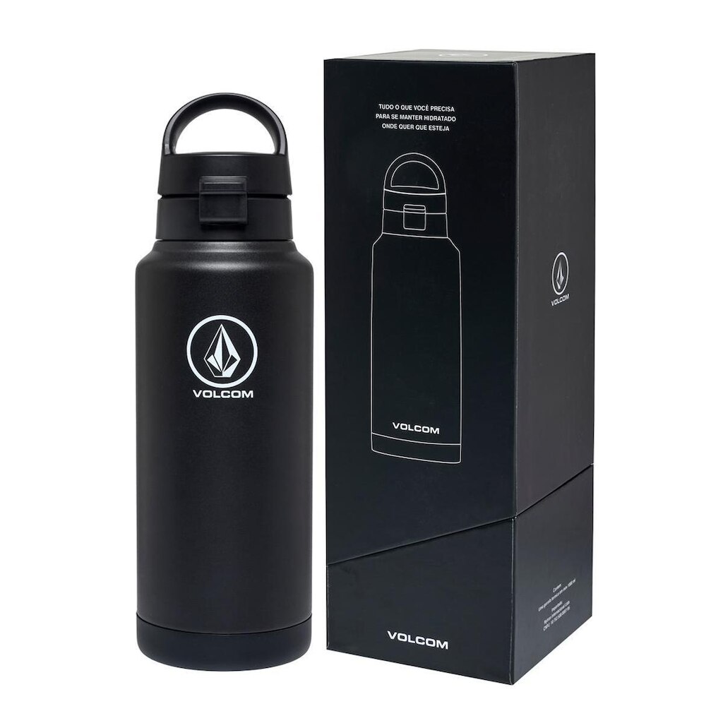Garrafa Volcom Térmica Inox Preta 1L Reforçada