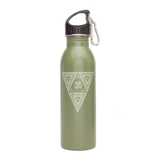 Garrafa Yoga 700ml de aço inoxidável, super leve, colorida, inclui mosquetão e tampa esportiva - Verde Militar