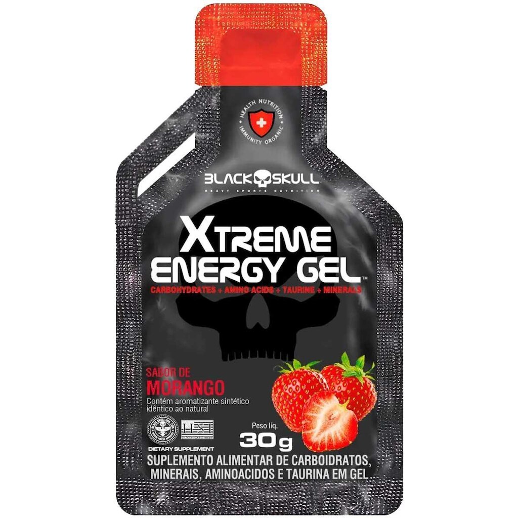 Gel de Carboidratos Xtreme Energy Gel 30g Morango BlackSkull