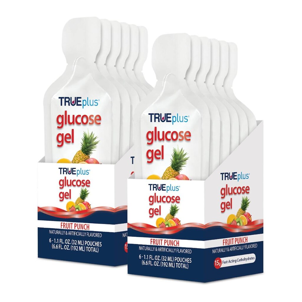 Gel de glicose TruePlus Fruit Punch, 15 g de carboidratos, pacote com 12