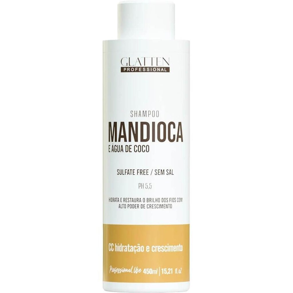 Glatten Mandioca e Água de Coco - Shampoo Hidratação e Crescimento 450ml