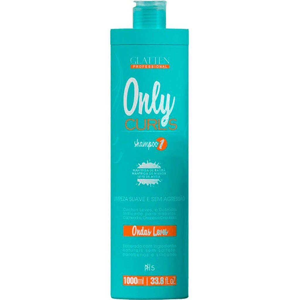 Glatten Professional Only Curls - Shampoo Cachos Limpeza Suave 1L