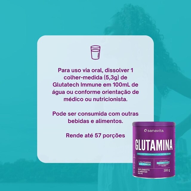 Glutamina em Pó 100 Pura SANAVITA 300g Lglutamina com Imunomix Imunidade Vitamina C, Zinco, Selênio