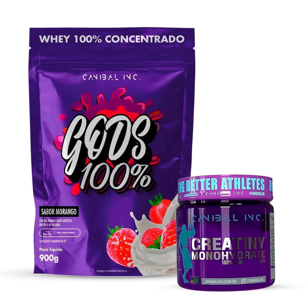 Gods Whey 100% 900g Refil e Creatina 150g pura Canibal Inc