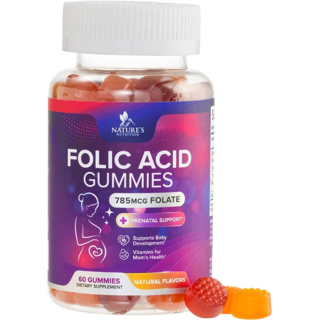 Gomas pré-natais de ácido fólico Nature's Nutrition 785mcg - 60