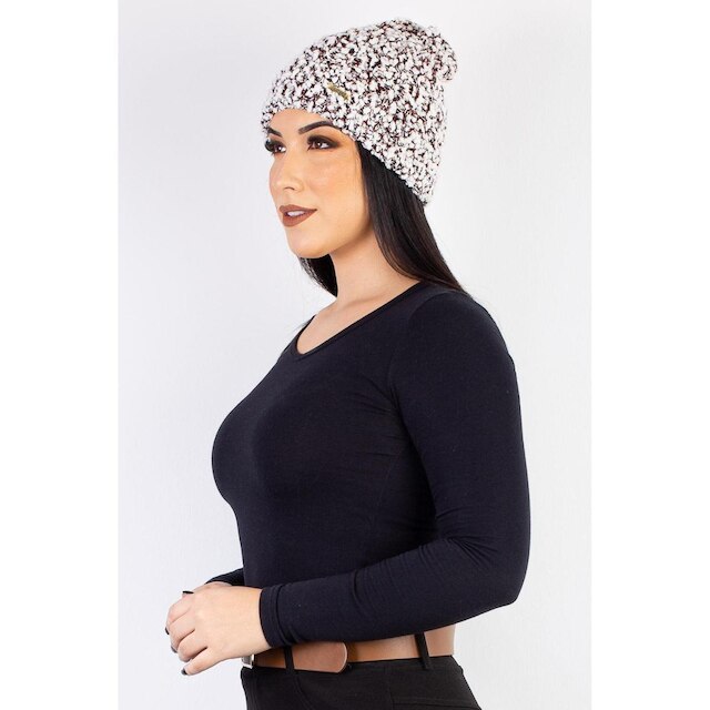 Gorro feminino de malha tricô 60021 - Branco Mesclado