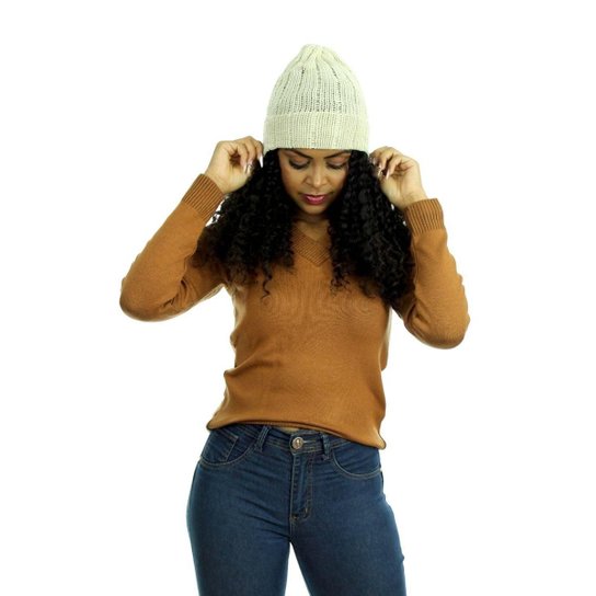 Gorro Tricot Doroty Shopping do Tricô Inverno Lã Touca - Pérola