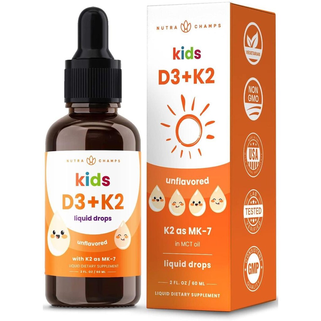 Gotas de vitamina D3 e K2 MK-7 NutraChamps Kids 1000 UI