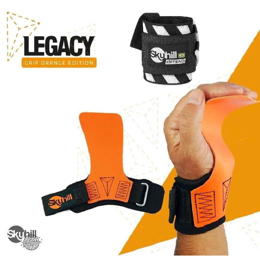 Hand Grip Legacy Orange Edition + Munhequeira Defend - Skyhill