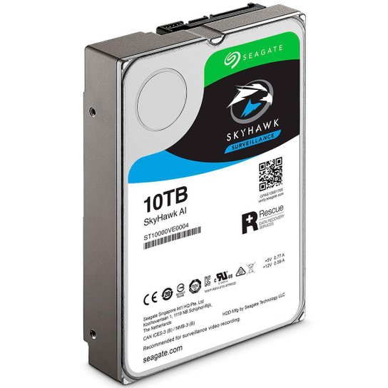HD 10TB SATA - 256MB Cache - Seagate SkyHawk AI Surveillance - ST10000VE0008 - Única
