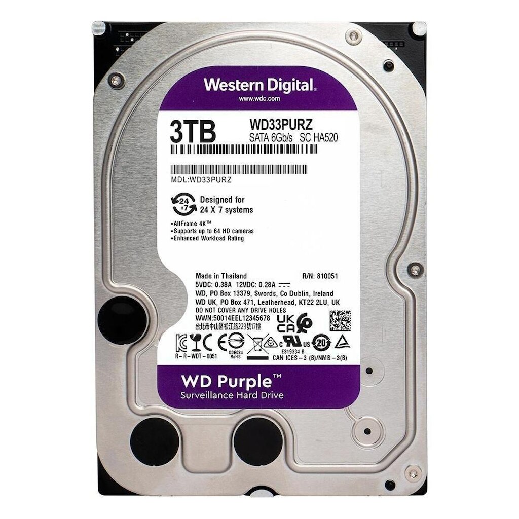 HD Interno WD Purple, 3TB, SATA, 3.5'- WD33PURZ